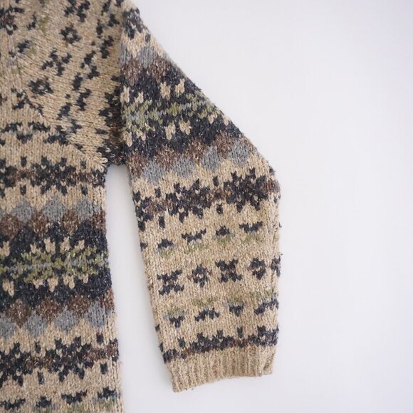 Vintage Craft & Barrel Taupe Knit w Navy Grandmac11% Wool Cardigan Sweater 1X - Picture 5 of 10